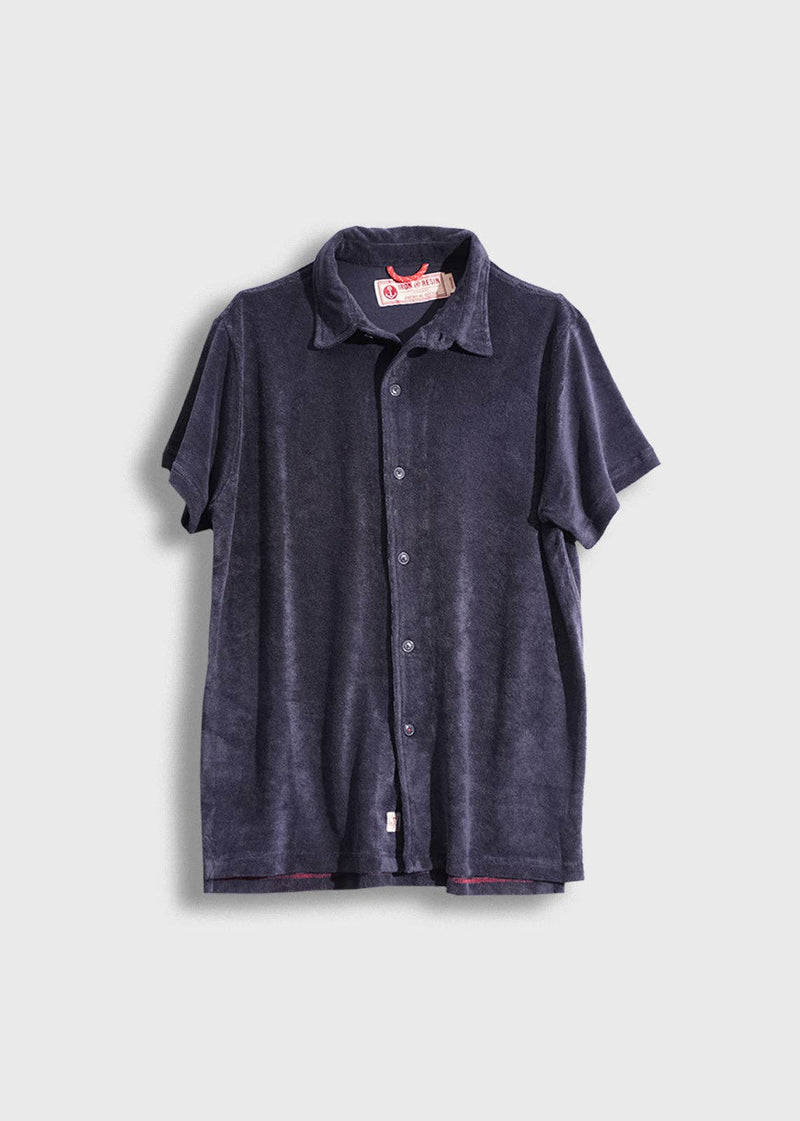 Terry Cloth Button-Up Shirt (Navy)