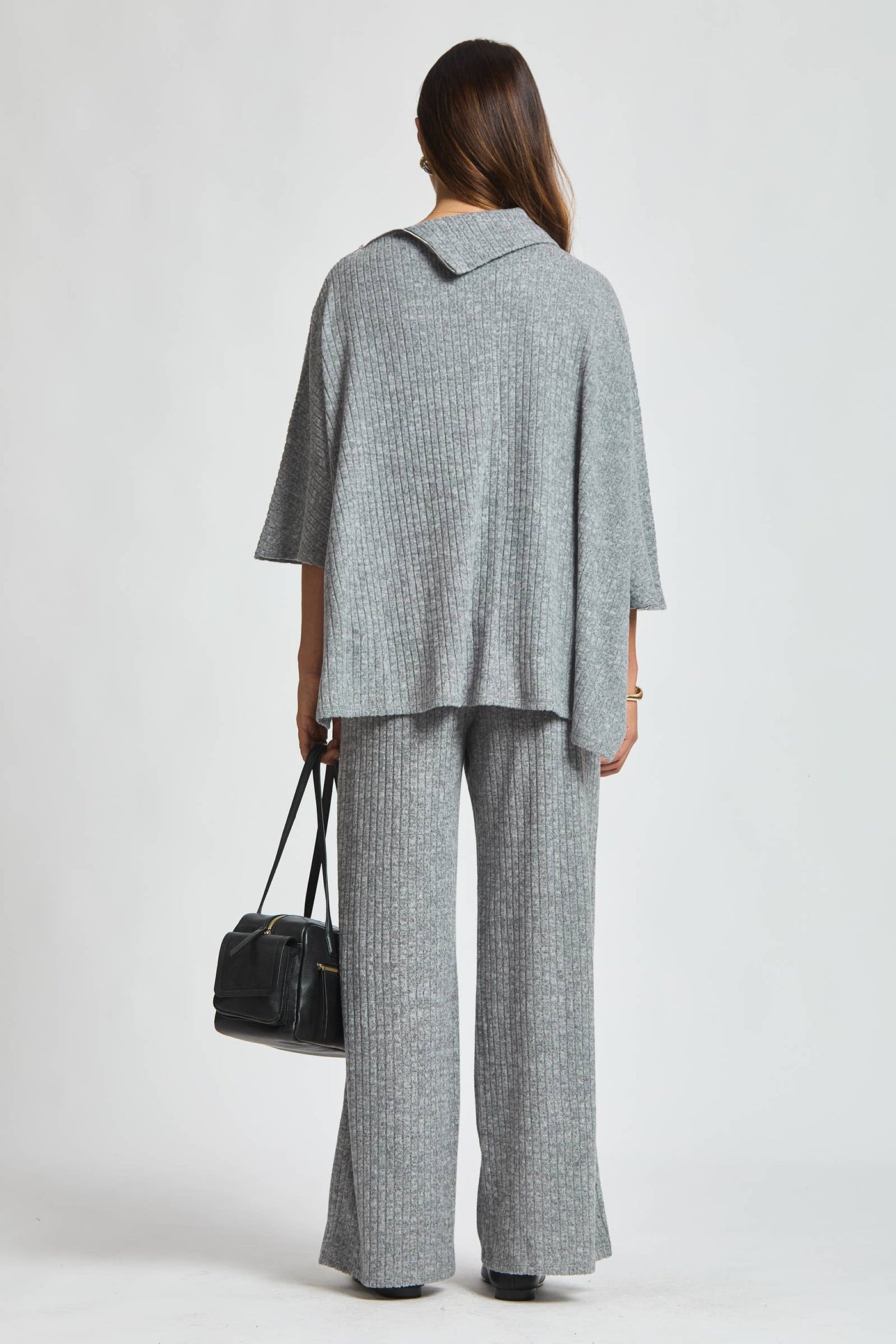 Brushed Ribbed 2-Piece Poncho & Pant Set