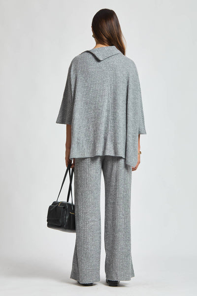 Brushed Ribbed 2-Piece Poncho & Pant Set