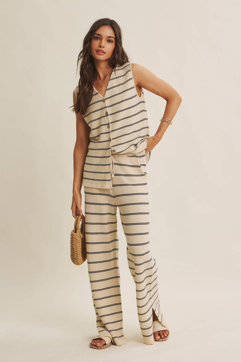 STRIPED BUTTON-DOWN KNIT TOP