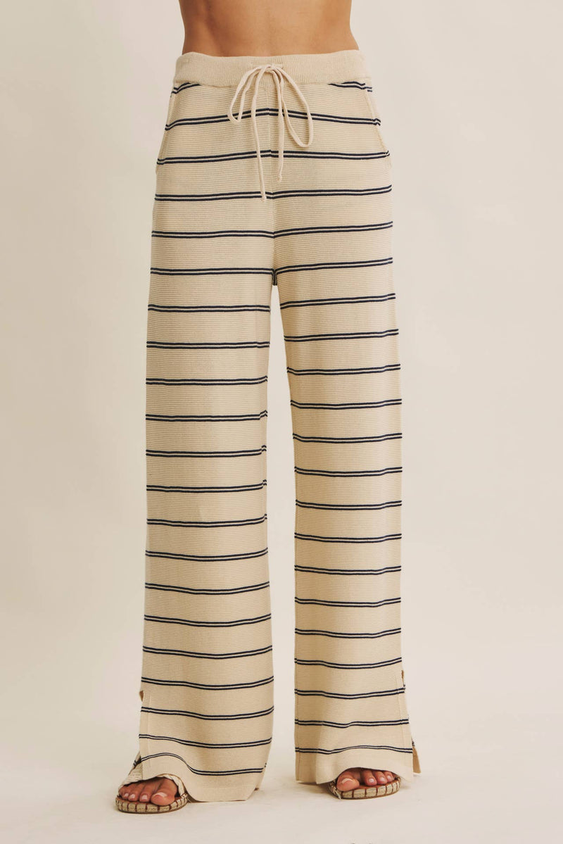STRIPED WIDE-LEG KNIT PANTS