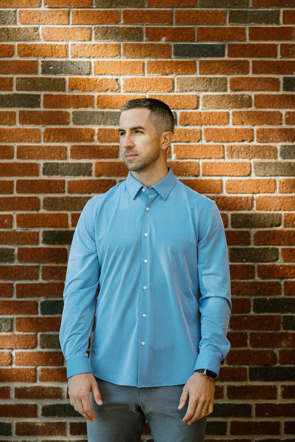 Ice Blue Textured No Tuck - Button Up