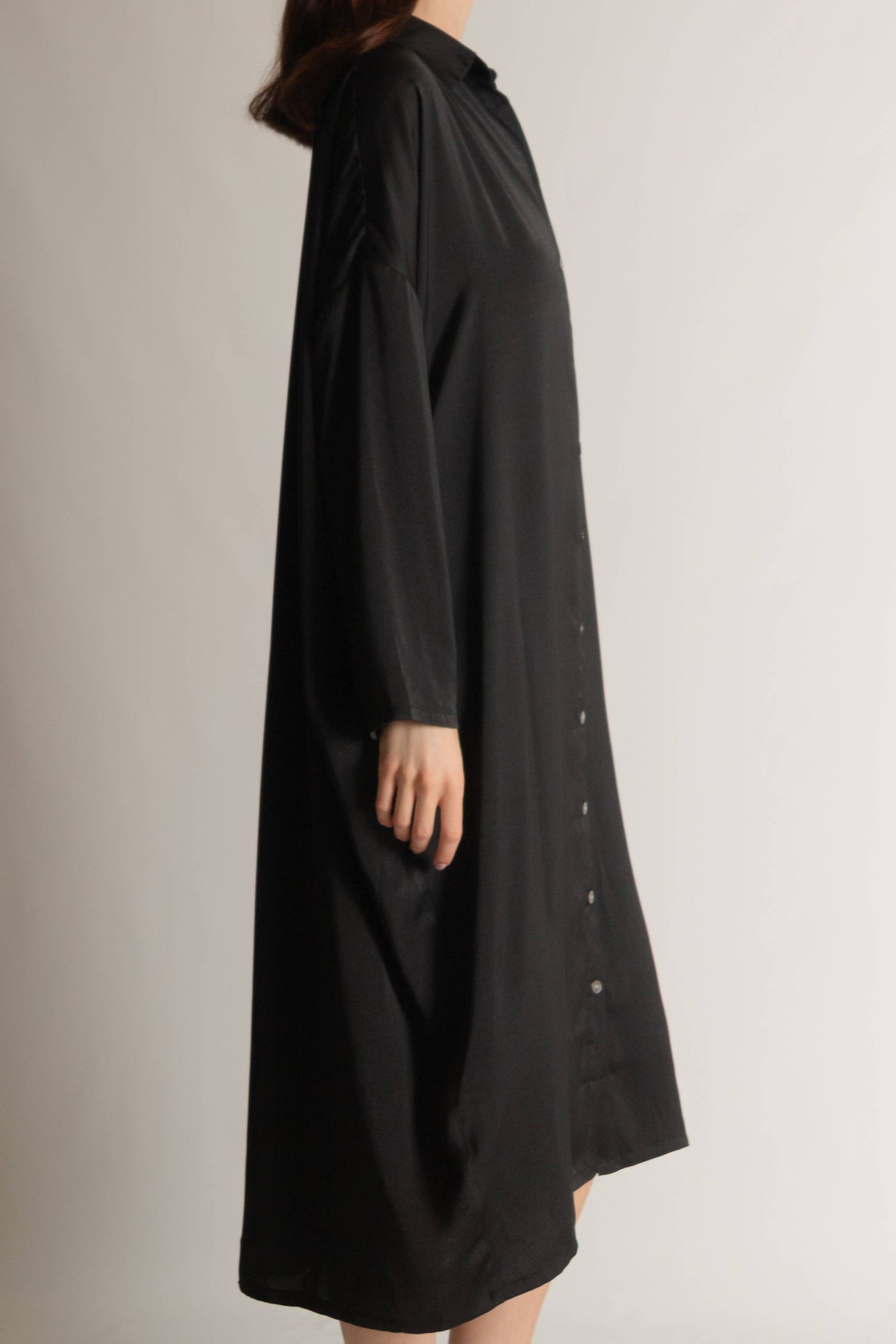 Satin Oversized Button Up Shirt Dress