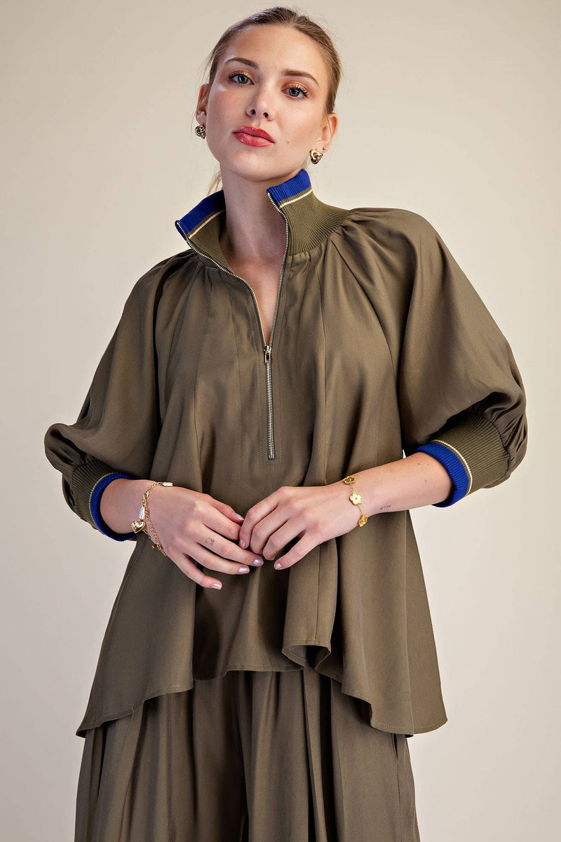 Metallic Contrast Band Blouse