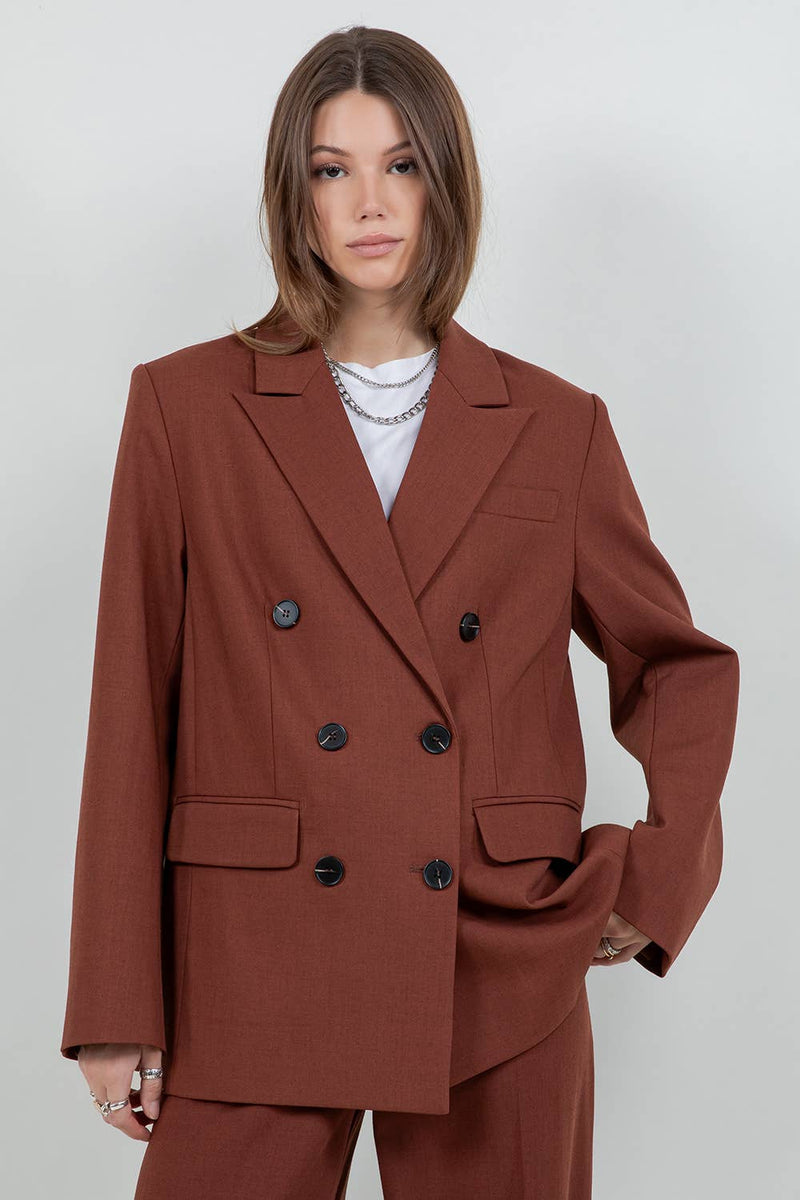 Soft Woven Double-Breasted Oversized Blazer