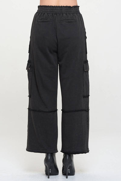 Unfinished Hem High Waisted Cargo Pants