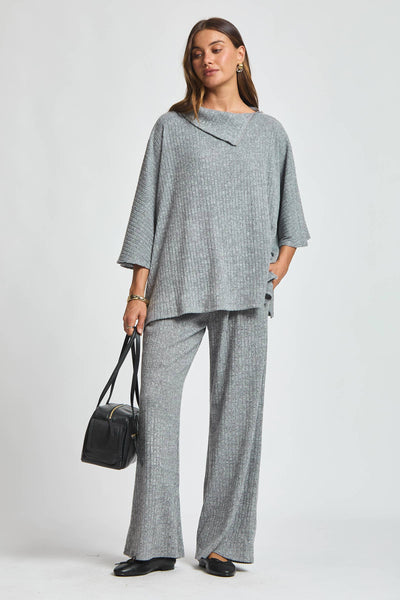 Brushed Ribbed 2-Piece Poncho & Pant Set