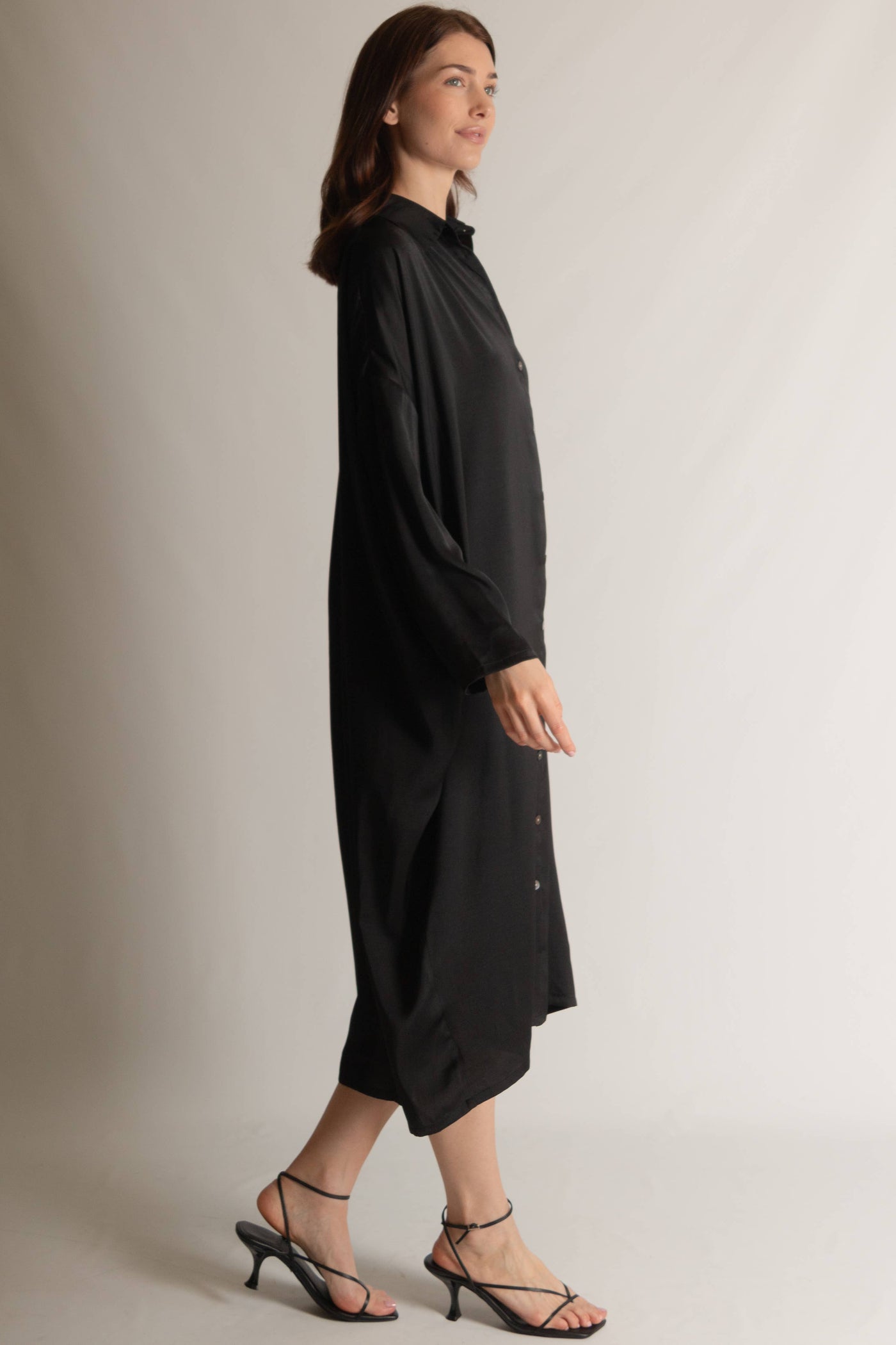 Satin Oversized Button Up Shirt Dress