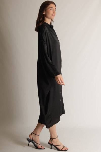 Satin Oversized Button Up Shirt Dress