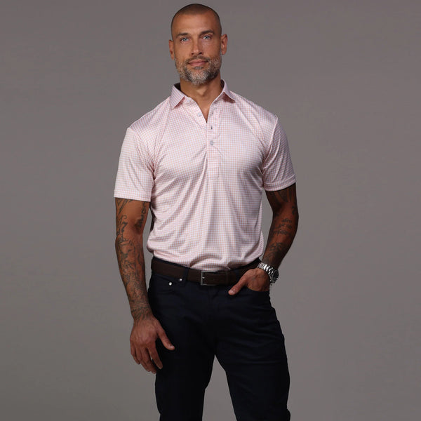 Semi-Spread Collar Polo (Orange Grid)