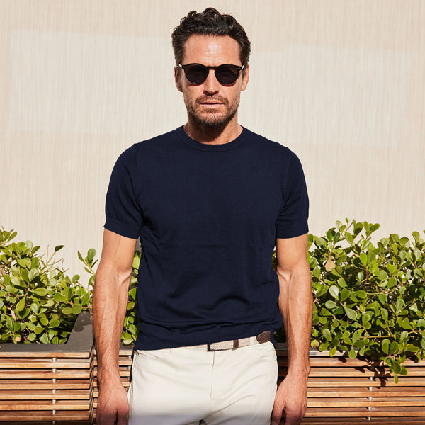 Maranello Mid-Weight Cotton & Silk Tee (Navy)