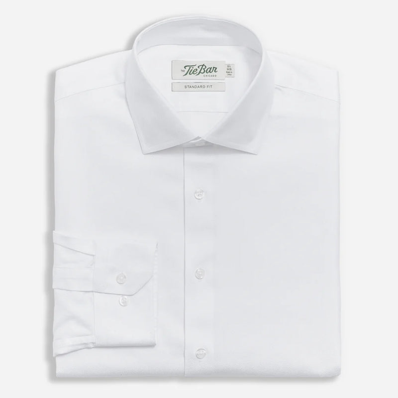 Herringbone Convertible Cuff Non-Iron Dress Shirt (White)