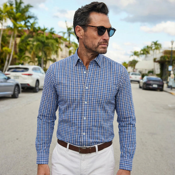 Apex Performance Dress Shirt (Royal and Brown Tattersall)