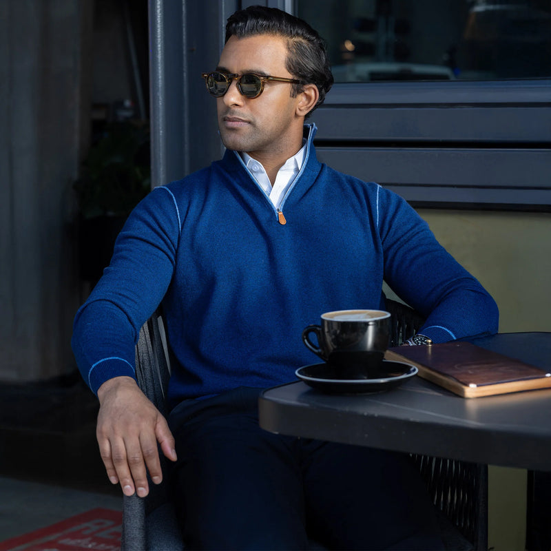 Napoli Quarter Zip Wool & Cashmere Sweater (Navy)