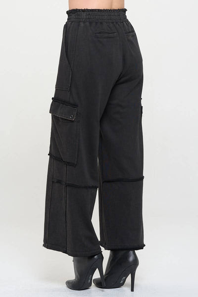 Unfinished Hem High Waisted Cargo Pants