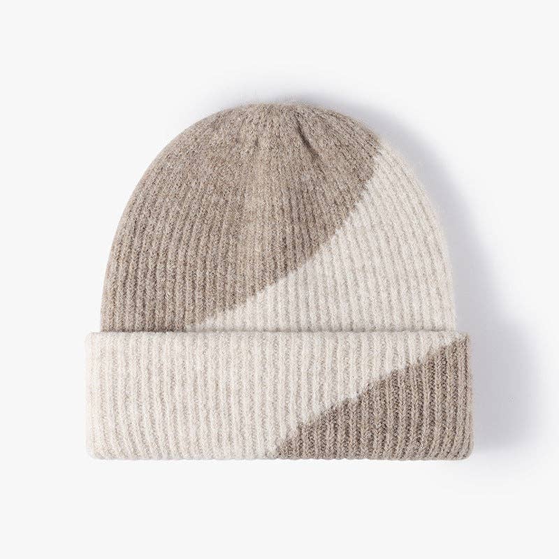 Neutral Contrast Color Knit Beanie