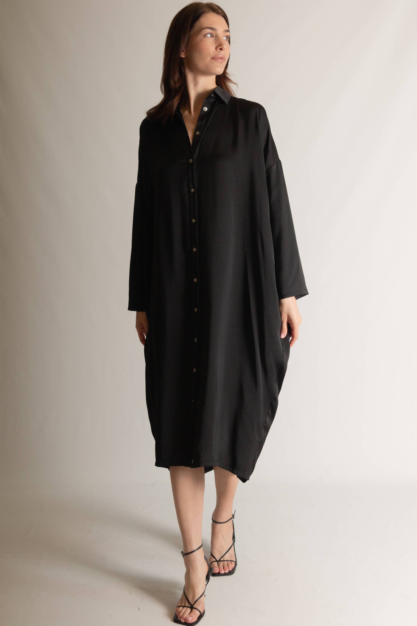 Satin Oversized Button Up Shirt Dress