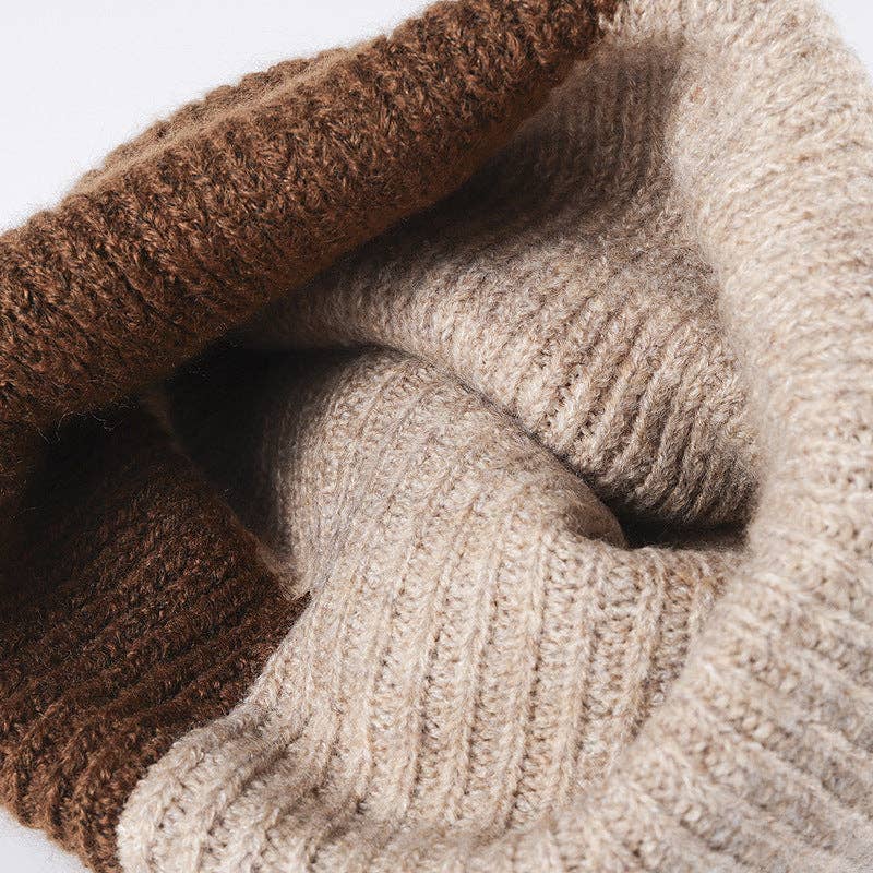 Neutral Contrast Color Knit Beanie