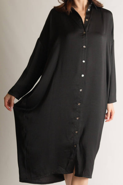 Satin Oversized Button Up Shirt Dress