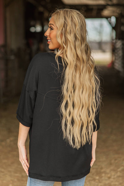 Ribbed Relaxed Boyfriend Shirt w/ Pocket Detail