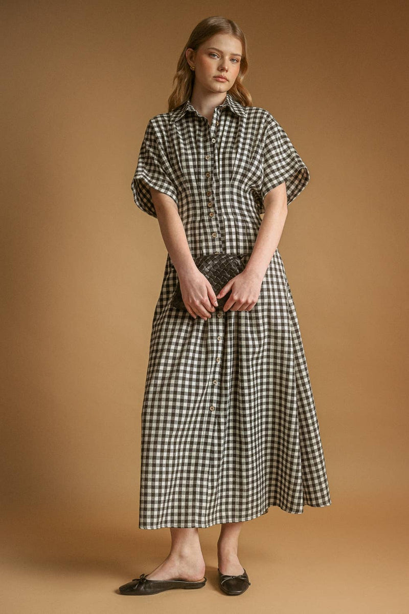 GINGHAM BUTTON-DOWN DRESS