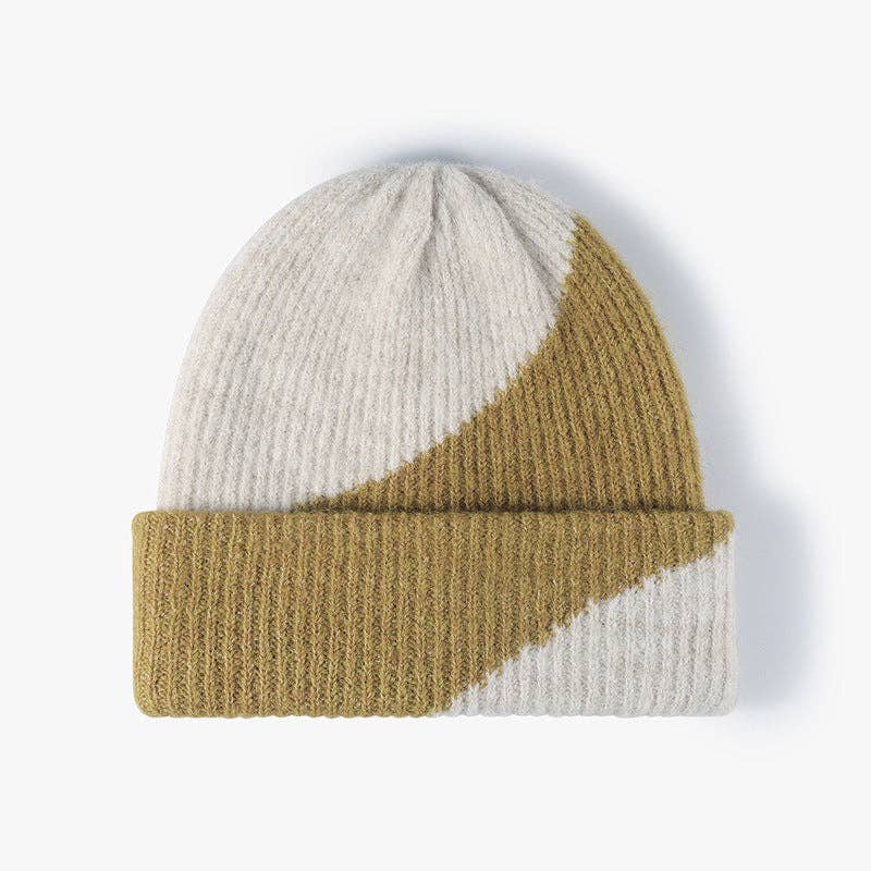 Neutral Contrast Color Knit Beanie